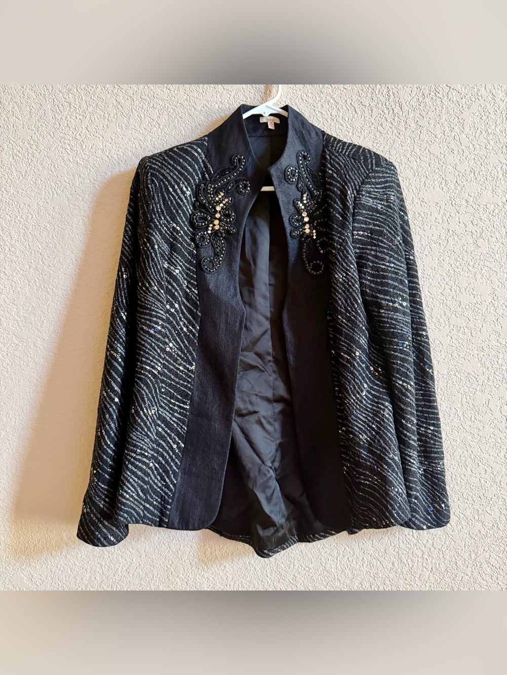 Reba Women's Size M Long Sleeve Jacket Black Sequin Beaded Western Boho Party